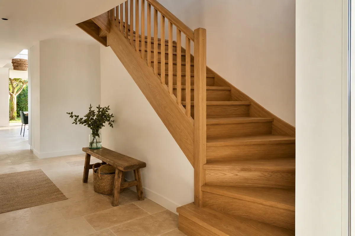 Escalier bois et garde-corps posés dans une maison en Vendée